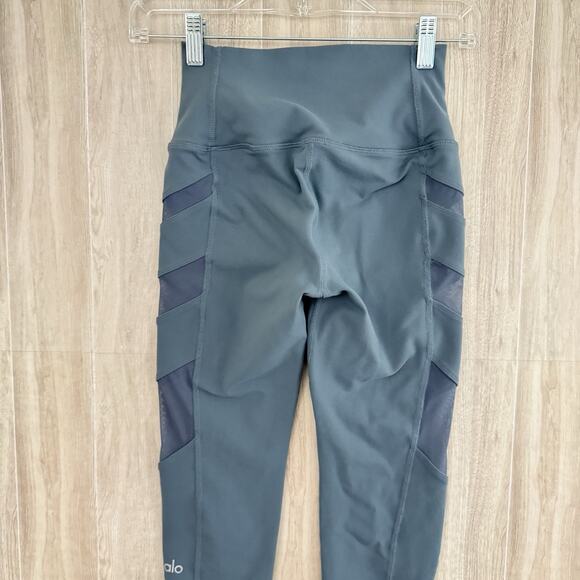 Alo Yoga Leggings Womens XS Runway Blue Grey Side Mesh Full Length Gym Workout - Picture 8 of 16